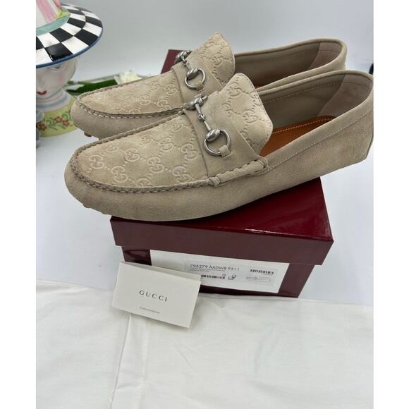 Men\'s Gucci GG logo suede driver loafers size 13 fits 13.5 US made in Italy main image 4